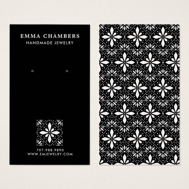 Flor Motif Black Earring Jewelry (Anverso y reverso)