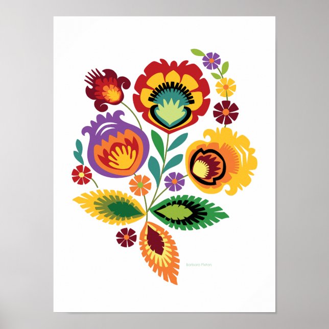 Flor Naranja de arte folclórico polaco (Frente)