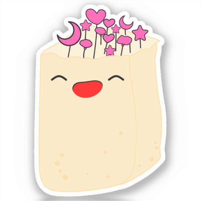 Flor natural kawaii en Pegatina de vinílico con bo (Anverso)