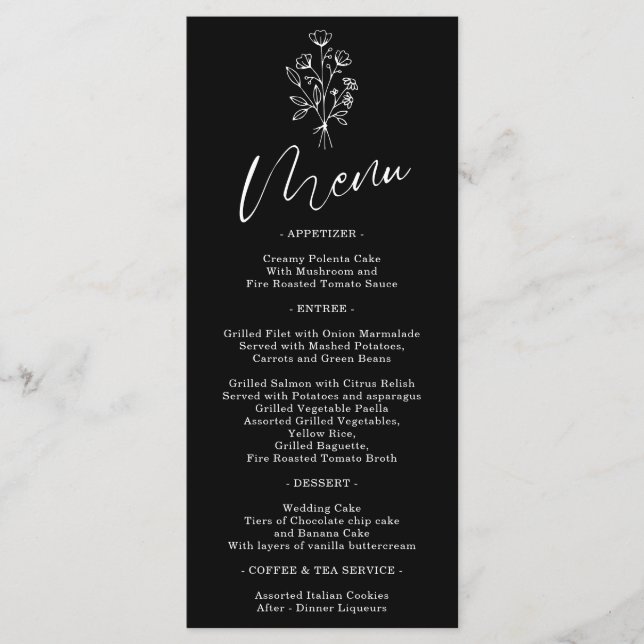 Flor negra Menú Botánico Simple Bohemio (Anverso)