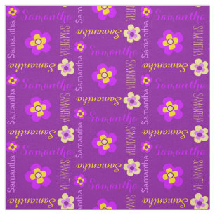 Flor nombre personalizado texto tela púrpura