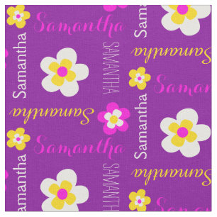 Flor nombre personalizado texto tela púrpura rosa