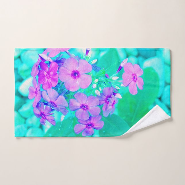 Flor Phlox de jardín rosado en Aquamarine (Toalla de mano)