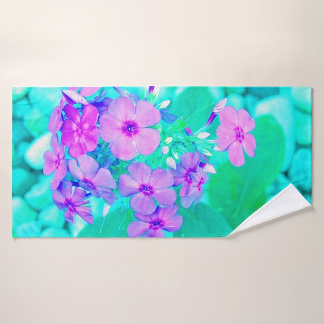 Flor Phlox de jardín rosado en Aquamarine (Toalla de baño)