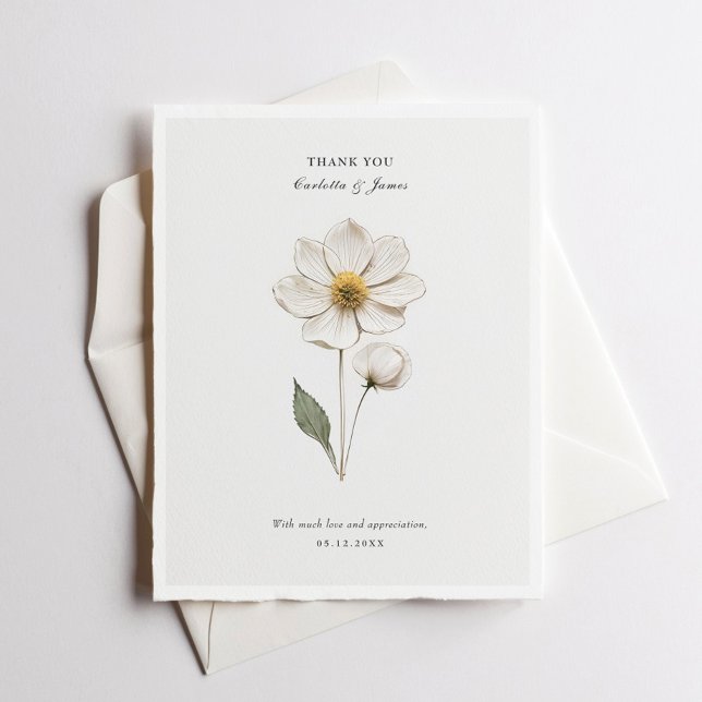 Flor presionada Boda elegante Tarjeta de agradecim (Subido por el creador)