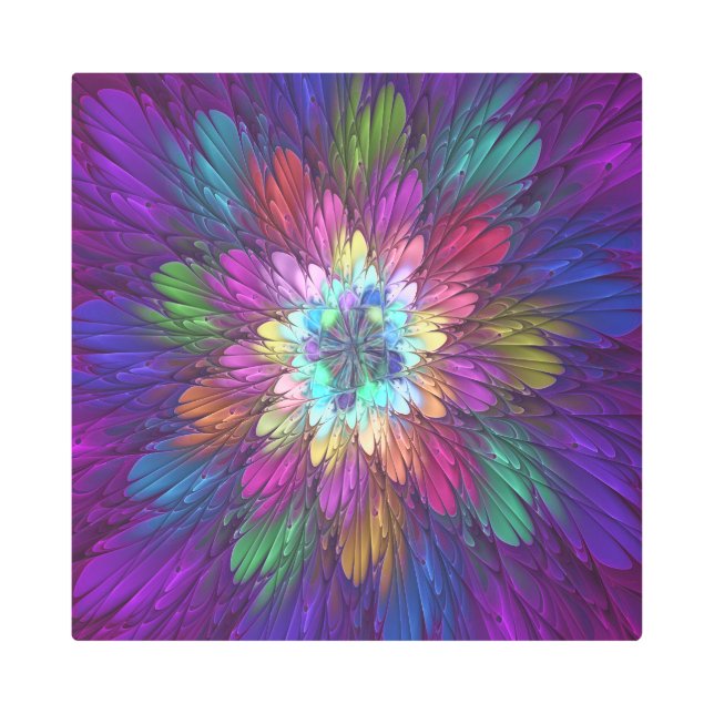 Flor psicodélica colorida Resumen Arte Fractal (Anverso)