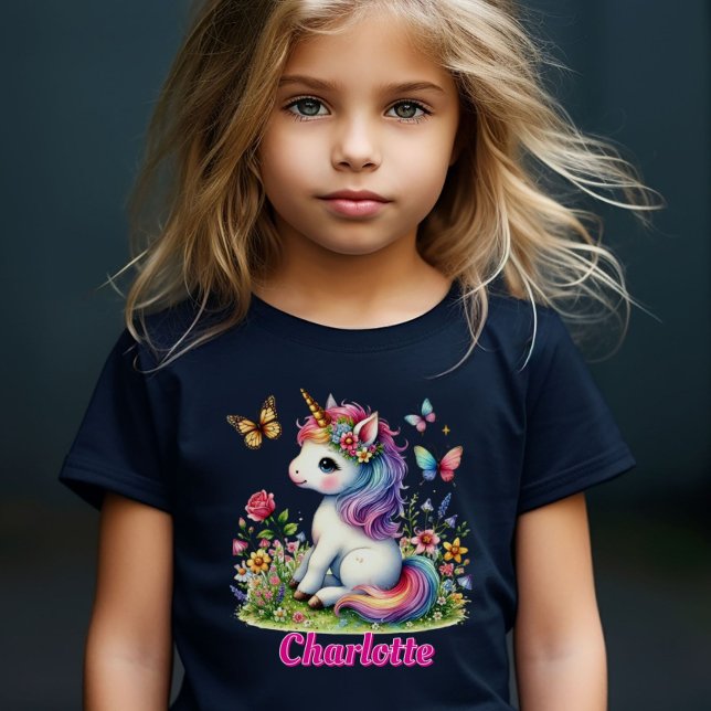 Flor purpurina caprichosa unicornio camiseta negra (Subido por el creador)