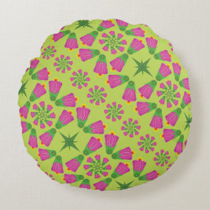 Flor retro Bell Mandalas Almohada verde redonda
