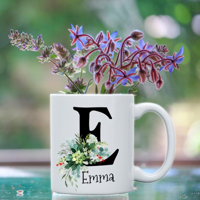 Flor roja acuarela eucalipto taza de café (Subido por el creador)