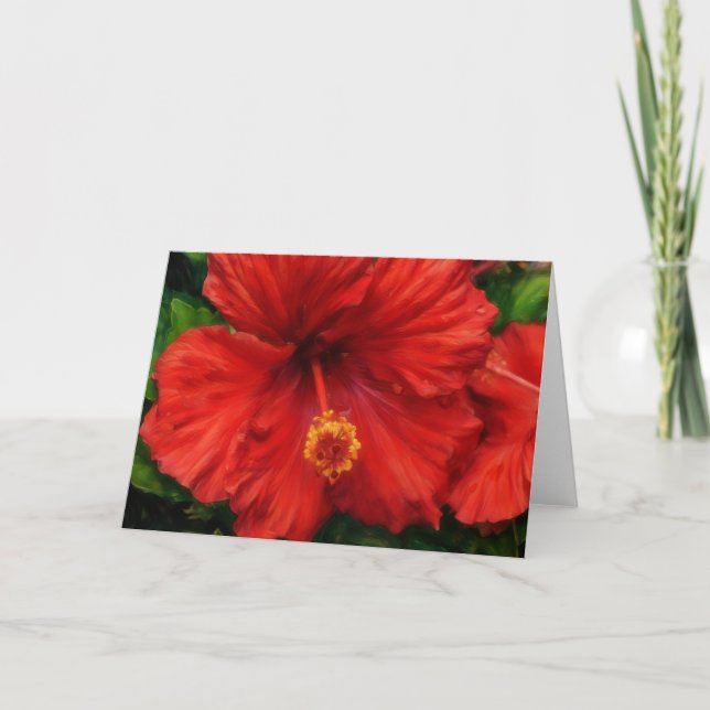 Flor roja Hibiscus Tropical Floral Tarjeta de Arte (Anverso)