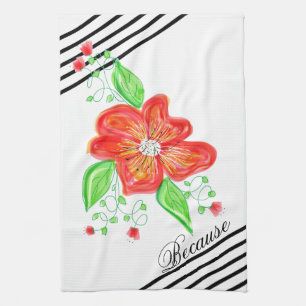 Flor Roja Sobre Toalla De Banda Negra Y Blanca