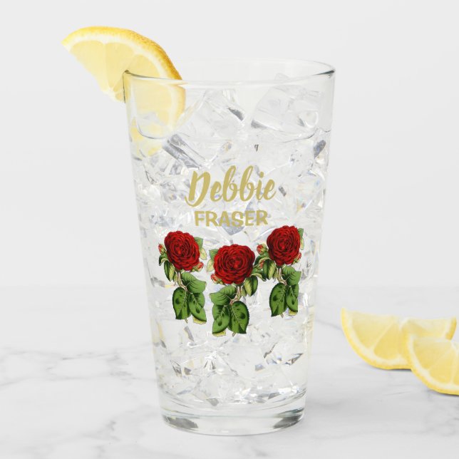 Flor roja y hojas verdes nombre personalizado (Anverso (hielo))