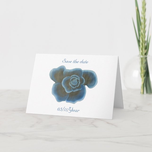 Flor rosa azul, salva las tarjetas de fecha, boda (Anverso)