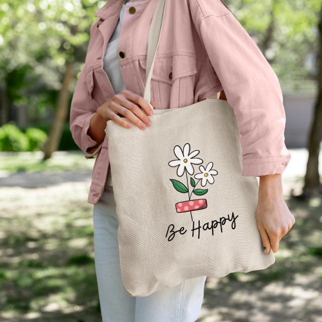 Flor rosa blanca sé feliz Bolsa de Tote (Subido por el creador)
