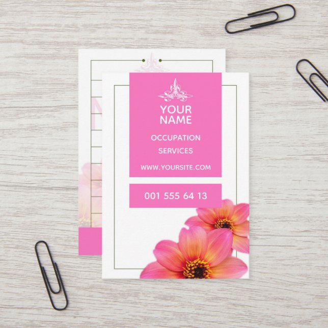 Flor rosa caliente - Tarjeta de visita (Anverso/Reverso In Situ)