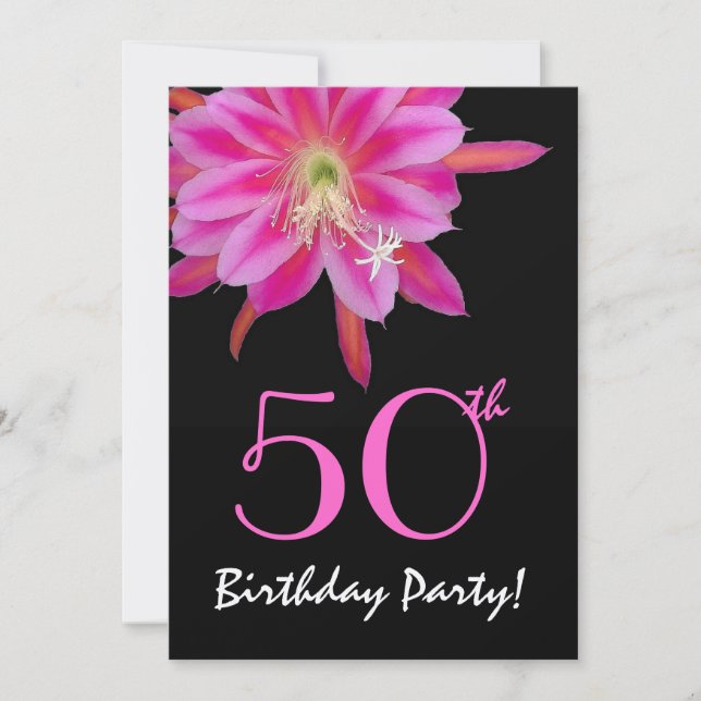 Flor rosa de la plantilla de cumpleaños número 50 (Anverso)