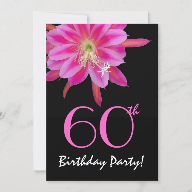 Flor rosa de plantilla de cumpleaños número 60 (Anverso)