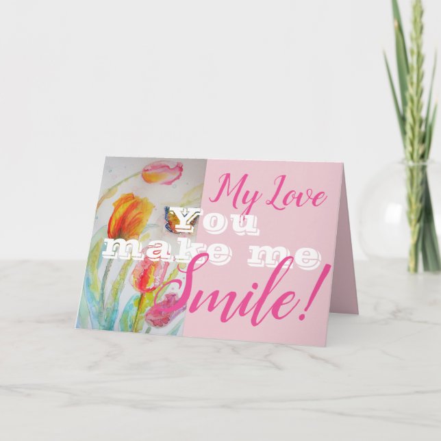 Flor rosa de tulipanes me haces sonreír tarjeta de (Anverso)