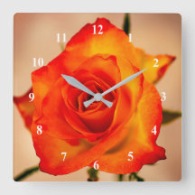 Flor Rosa de un solo Naranja Reloj de pared acríli