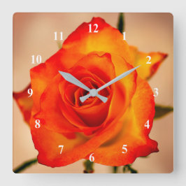 Flor Rosa de un solo Naranja Reloj de pared acríli