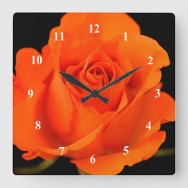 Flor Rosa de un solo Naranja Reloj de pared acríli