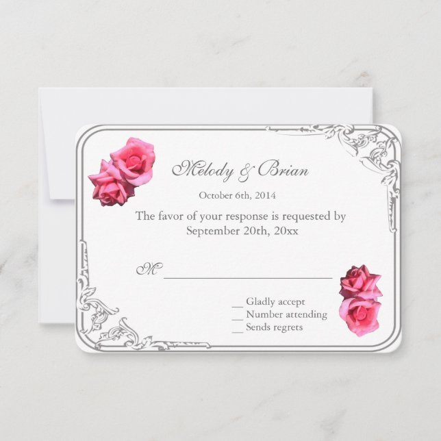 flor rosa doble rosa caliente RSVP boda (Anverso)