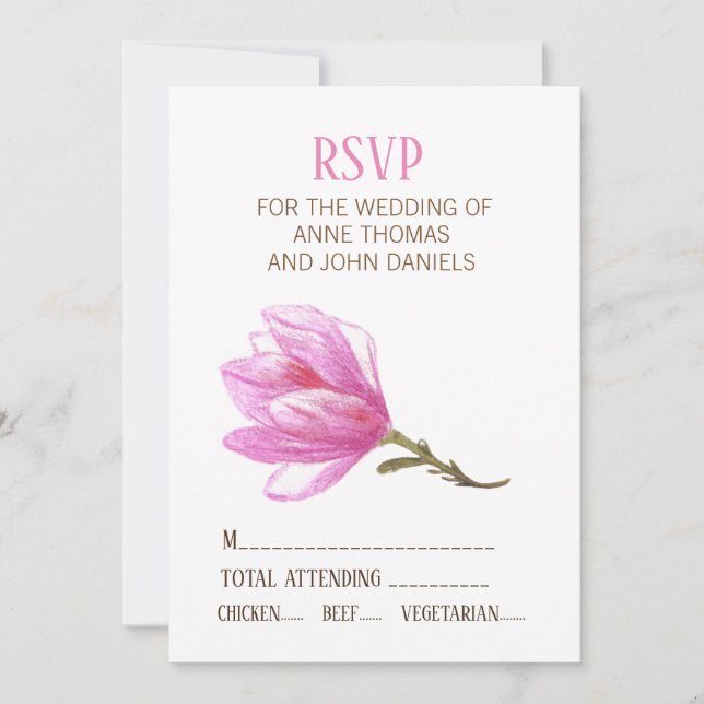 Flor rosa elegante, ELEGANTE TARJETA RSVP DE BODA (Anverso)