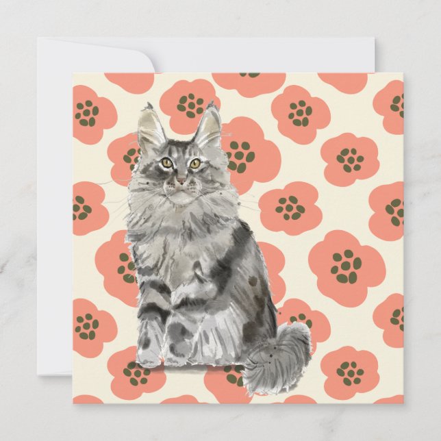 Flor rosa Flor Flor Flor acuarela Gris Maine Coon  (Anverso)