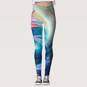 Flor rosa Lotus Flor Blue Swirl Leggings