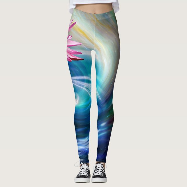 Flor rosa Lotus Flor Blue Swirl Leggings (Anverso)