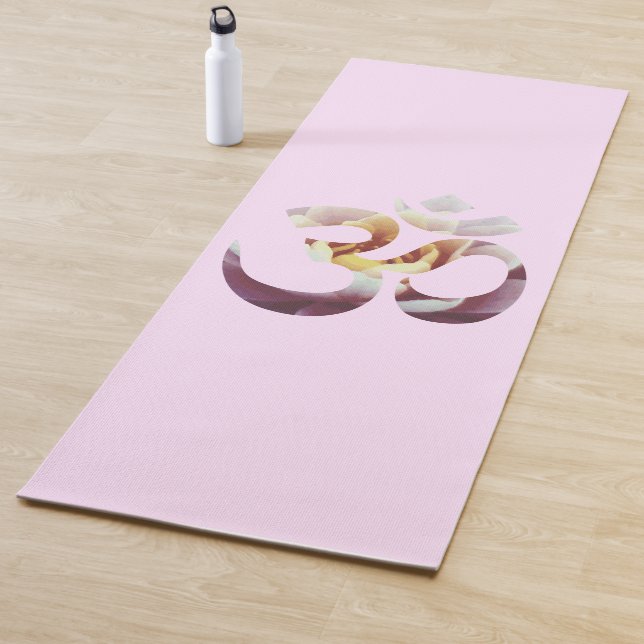 Flor rosa Lotus Om Mantra Yoga Mat Medición (In situ)