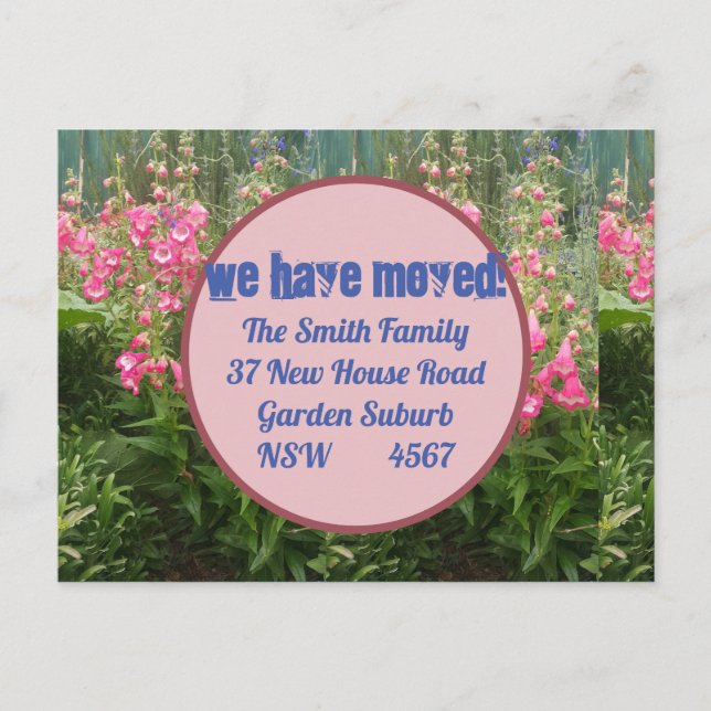 Flor rosa Nueva postal de dirección que estamos mo (Anverso)