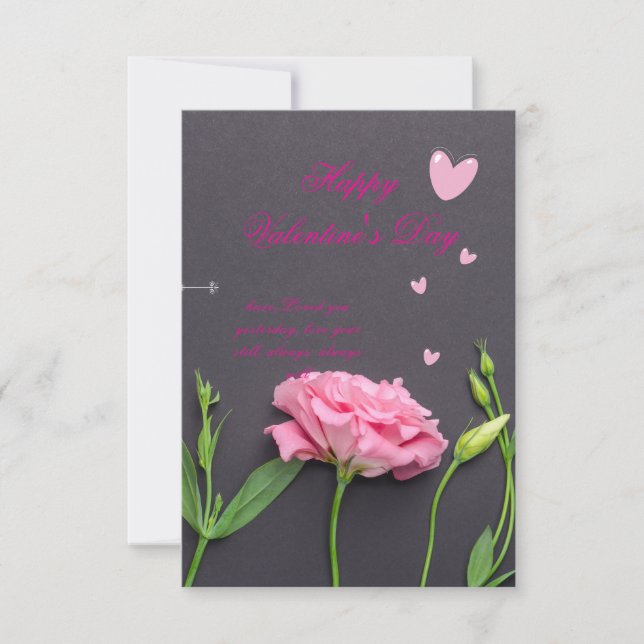 Flor rosa rosa - Romántica tarjeta de San Valentín (Anverso)