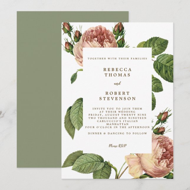 flor rosa rosada invitación a la boda moderna (Anverso / Reverso)