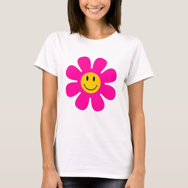 Flor rosa sonriente Cara camiseta (Anverso)
