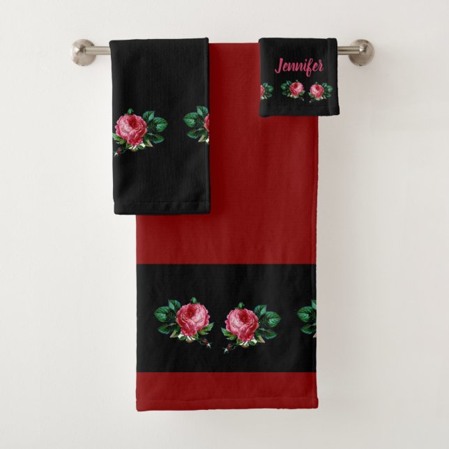 Flor rosa vintage nombre personalizado negro (In situ)