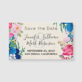 Flor rosa y azul Flower Frame Fancy Save the Date