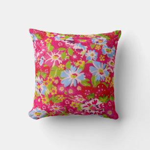 Flor rosa y fresa almohada floral retro
