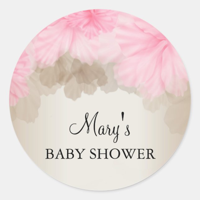 Flor rosa y plata | PEGATINA BABY SHOWER (Anverso)