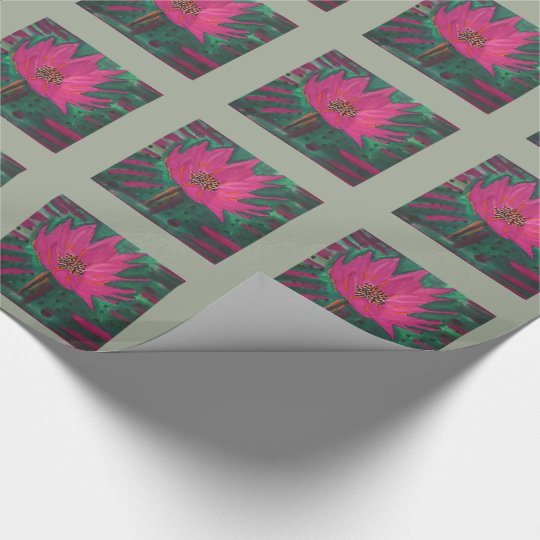 Flor rosada brillante con el fondo verde oliva papel de regalo