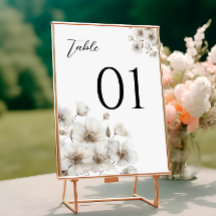 Flor Rustica Blanca Elegante Números de mesa de bo
