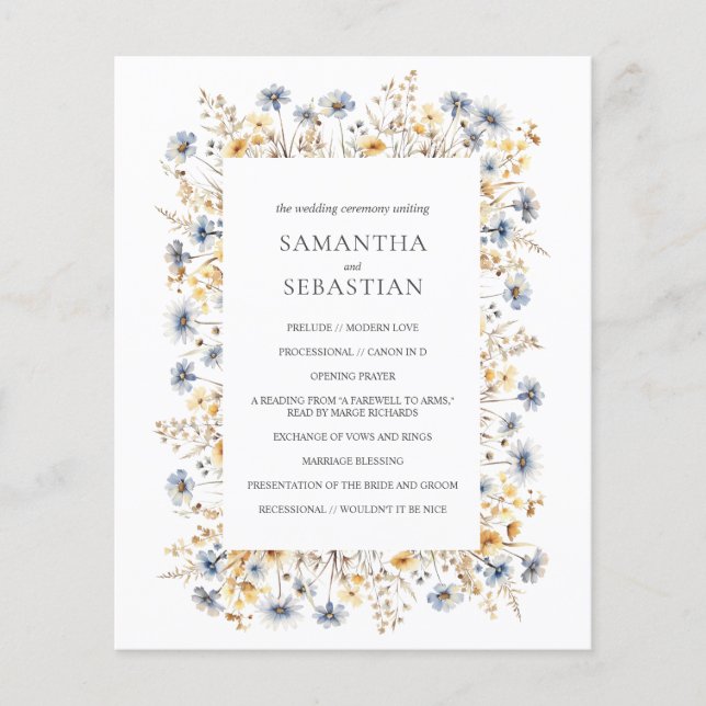 Flor salvaje Boho Spring | Programa de bodas botán (Anverso)