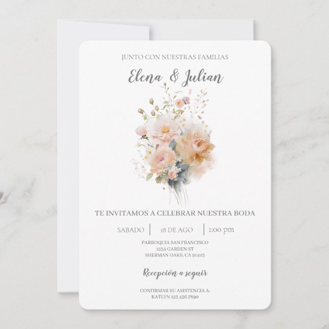 Flor salvaje ramo de boda española Invitación a la (Anverso)