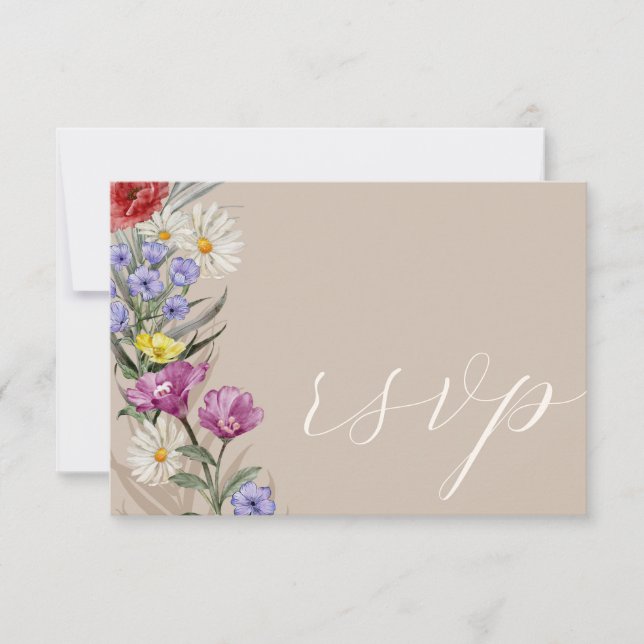 Flor salvaje y boda beige rustica RSVP (Anverso)