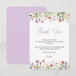 Flor silvestre 1er cumpleaños Tarjeta de agradecim