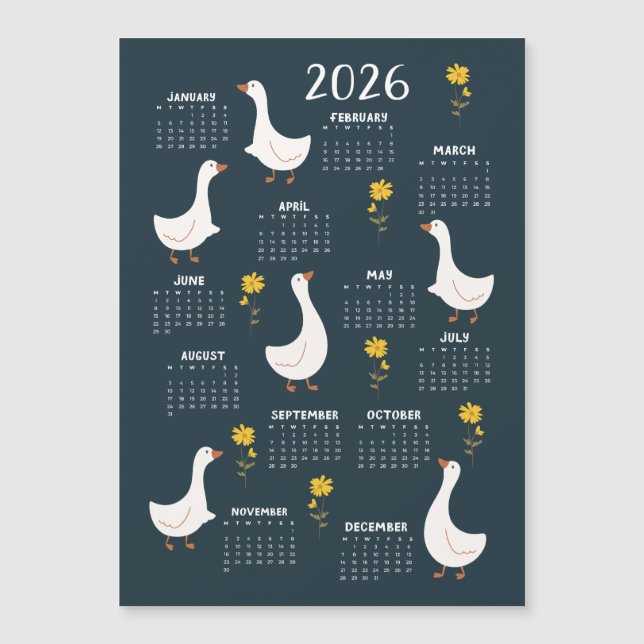 Flor silvestre amarillo y ganso calendario 2026 -  (Anverso)