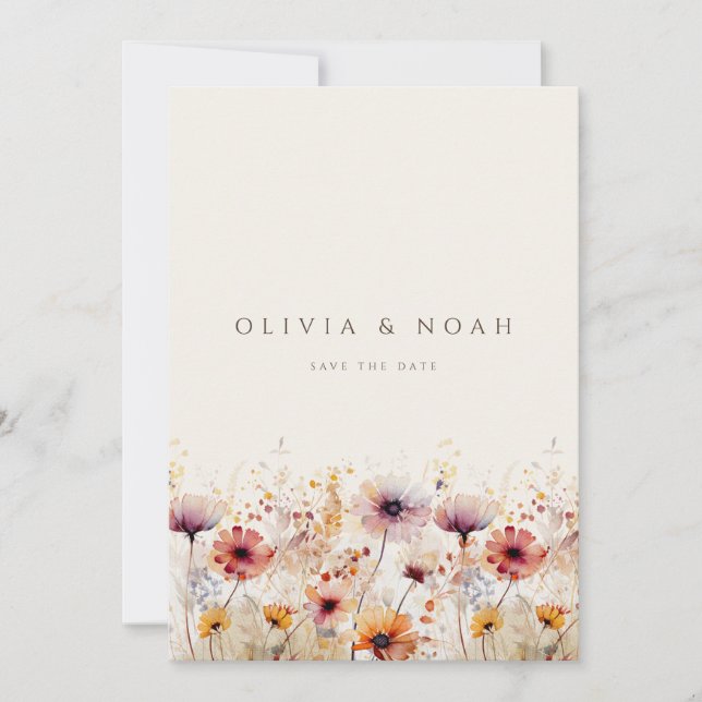 Flor silvestre Boho simple Guardar La Tarjeta De B (Anverso)