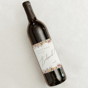 Flor silvestre colorida   Etiqueta de vino beige d