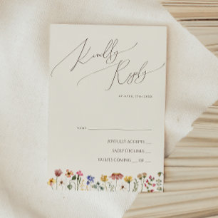 Flor silvestre colorida   Tarjeta RSVP Beige
