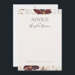 Flor silvestre de cobre de Borgoña | Tarjeta de as<br><div class="desc">Esta flor borgoña de cobre | la tarjeta de consejo beige es perfecta para tu boda de marsala, blanco y rústico clásico. El diseño presenta una guirnalda bohemia o un ramo de flores silvestres modernas de acuarela moradas, rojas, grises y rosa rubor, además de naranja quemado y vegetación dorada. En...</div>